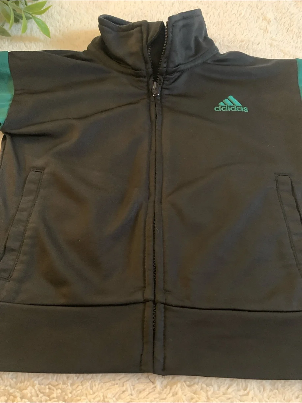 Adidas Black Green Zip-Up Jacket 12M Boys EUC